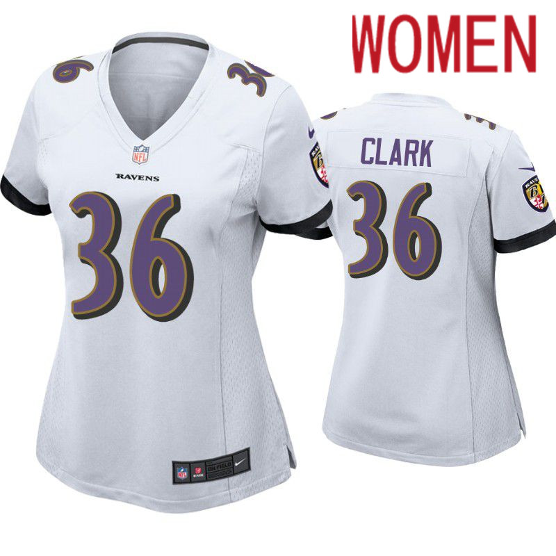Women Baltimore Ravens #36 Chuck Clark Nike White Game NFL Jersey